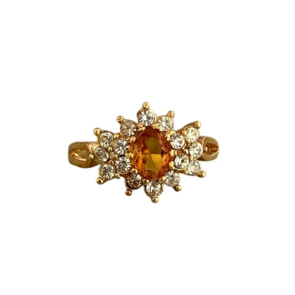 NWT 14kt Gold Plated Vintage Topaz Encrusted Flower Crystal Ring Size 9